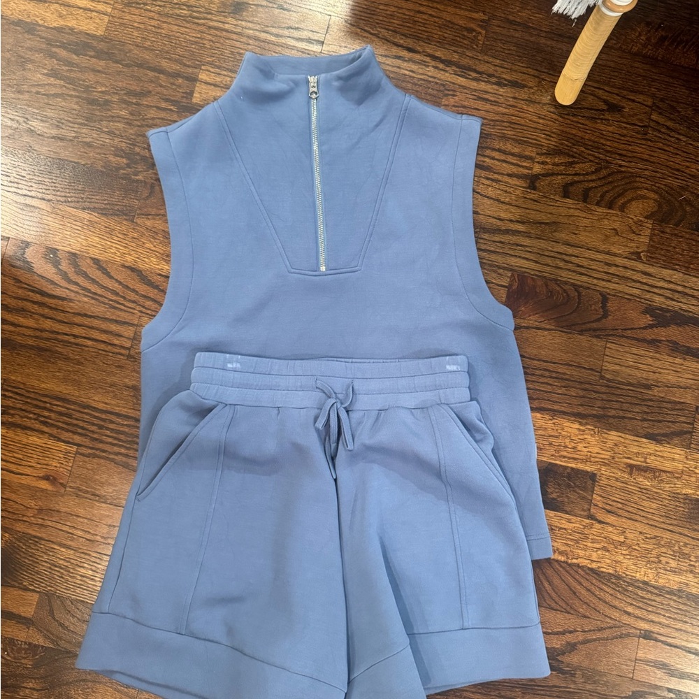 Varley Steel Blue High-Neck Top and Shorts Set